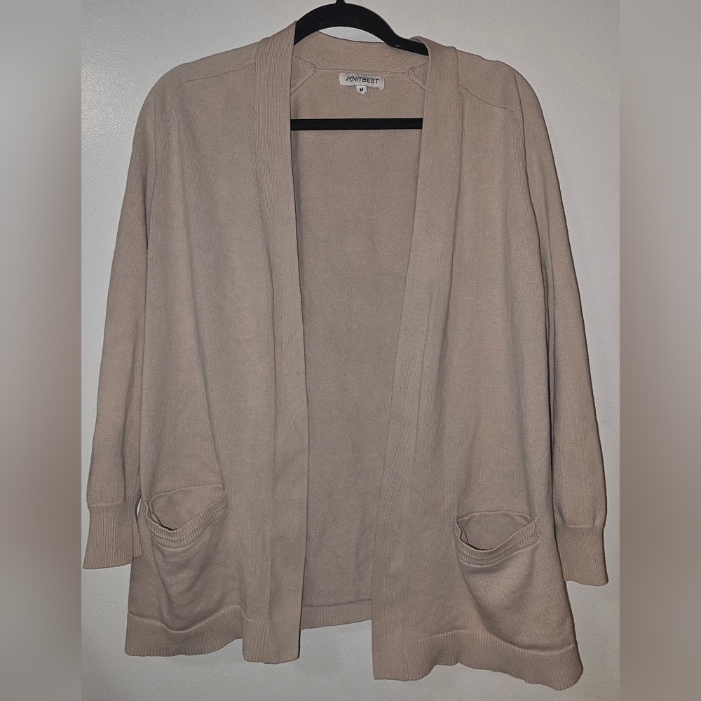 Soft Open-Front Pocket Cardigan - Light Taupe